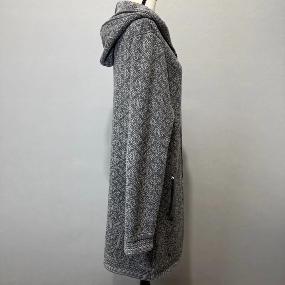 ATHLETA Size XL Spooner Summit Sweater Gray Nordic Print Long Wool Blend Hooded - Picture 4 of 13